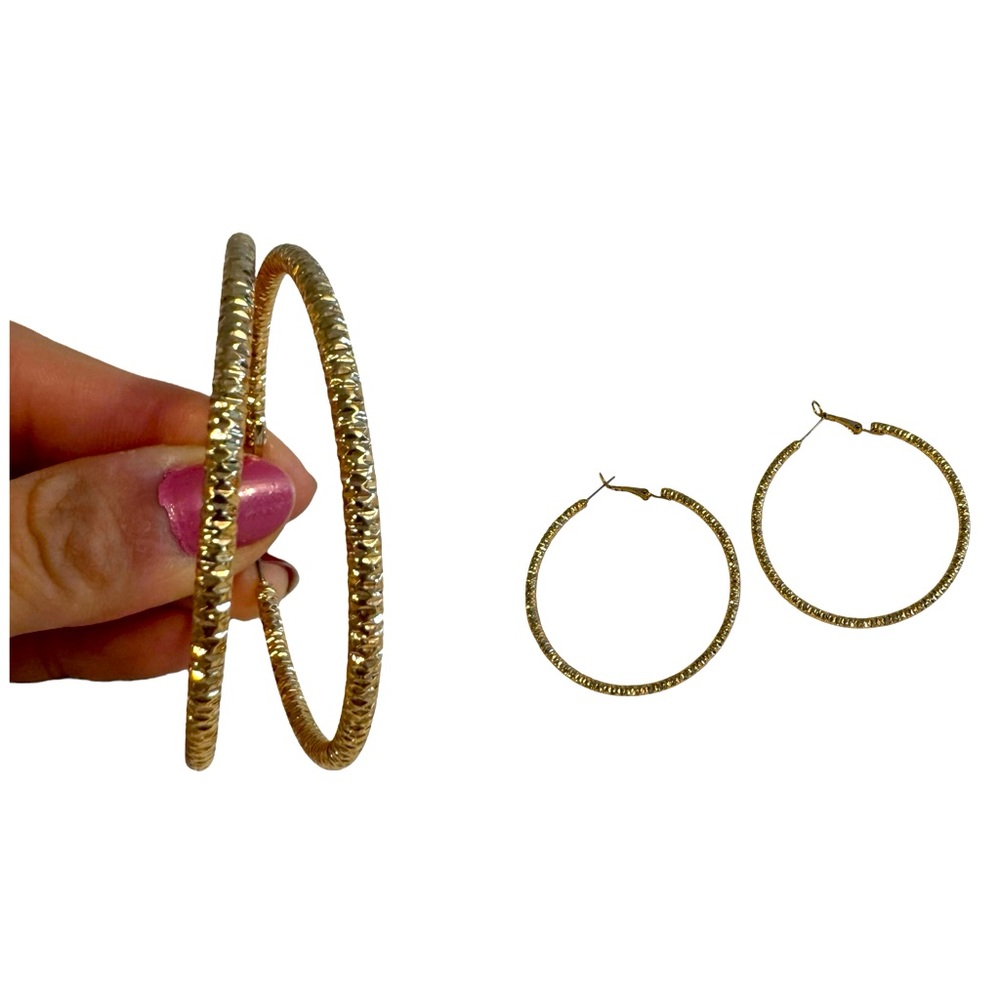 2.25” sparkly gold hoop earrings